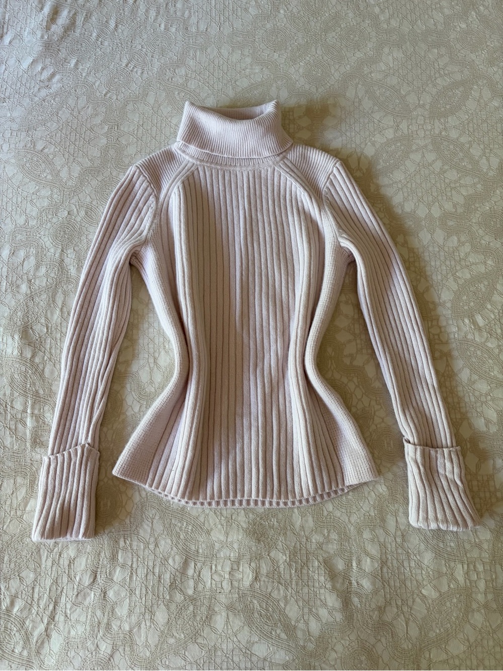 Club Monaco Pale Blush Pink Ribbed Knit Turtleneck Sweater - size XS